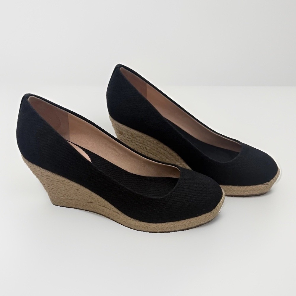 J. Crew Seville Espadrilles Platform Wedge Heels Black Canvas Size 7 Pumps